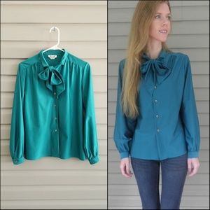 Vintage 80's M/L Emerald Green Long Sleeve Blouse